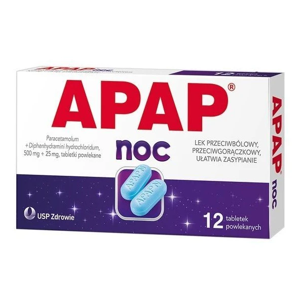 Apap Noc (500mg+25mg), 12 tabletek