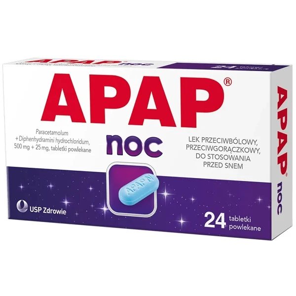 Apap Noc (500mg+25mg), 24 tabletki