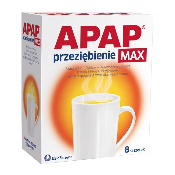 Apap Przeziębienie Max (1000mg+50mg+12,2mg), proszek, 8 saszetek