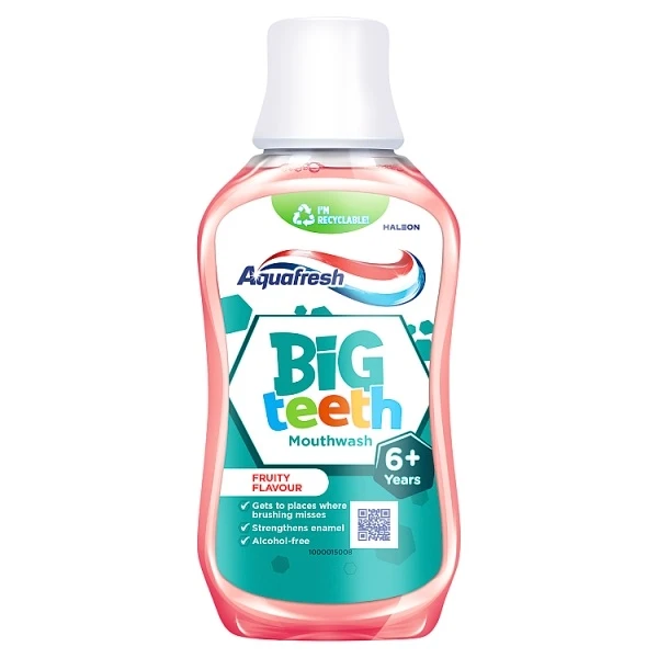 Aquafresh Big Teeth, płyn do płukania jamy ustnej, smak owocowy, dla dzieci po 6 roku życia, 300ml