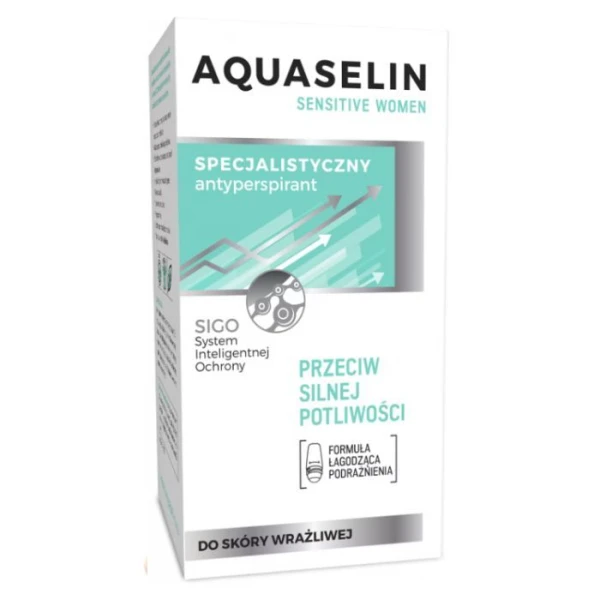 Aquaselin Sensitive Women, specjalistyczny antyperspirant roll-on, przeciw silnej potliwości, 50ml