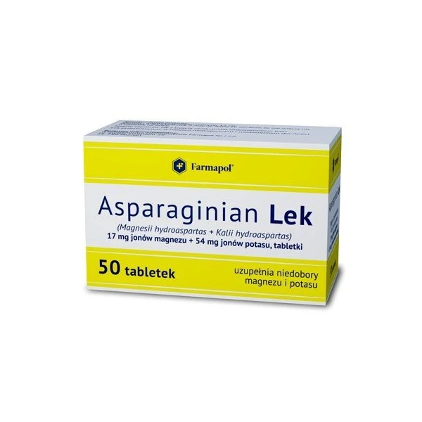Asparaginian Lek 17mg jonów magnezu + 54mg jonów potasu, 50 tabletek