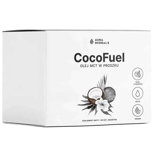 Aura Herbals, CocoFuel, olej MCT w proszku, 30 saszetek