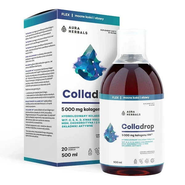 Aura Herbals, Colladrop Flex, kolagen morski 5000mg, płyn, 500ml