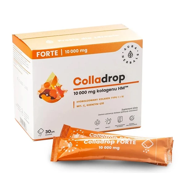 Aura Herbals, Colladrop Forte, kolagen morski 10000mg, proszek, 30 saszetek