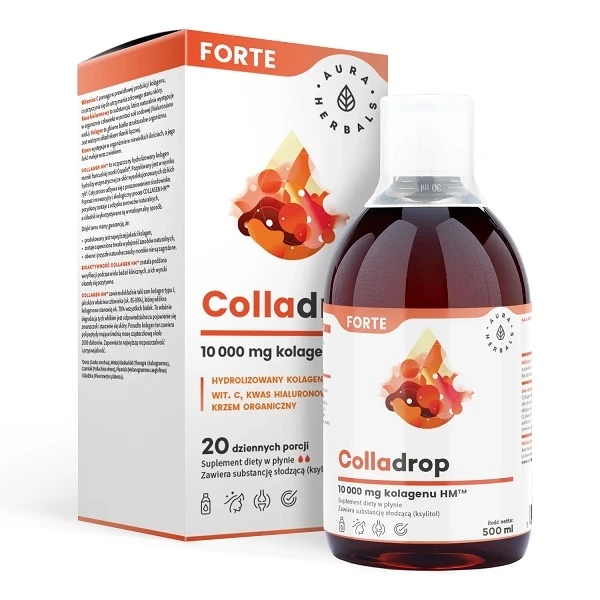 Aura Herbals, Colladrop Forte, kolagen morski 10000mg, płyn, 500ml