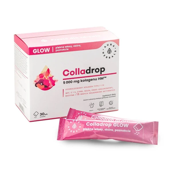 Aura Herbals, Colladrop Glow, kolagen morski 5000mg, proszek, 30 saszetek