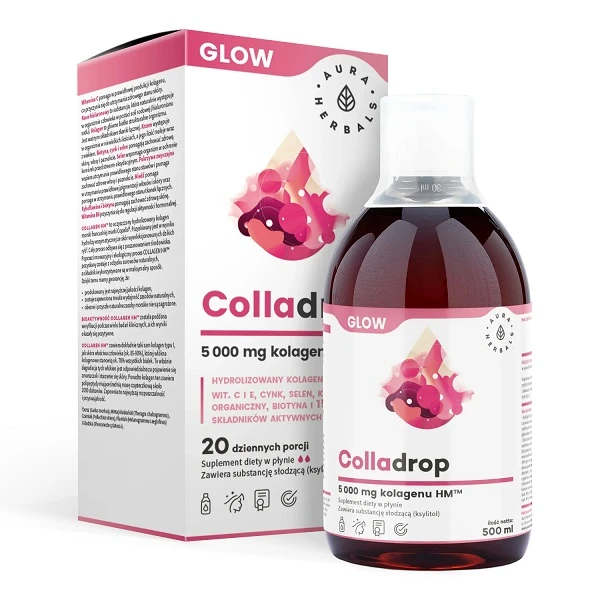 Aura Herbals, Colladrop Glow, kolagen morski 5000mg, płyn, 500ml