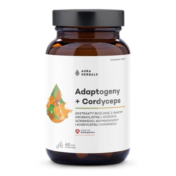 Aura Herbals, Adaptogeny + Cordyceps, 60 kapsułek