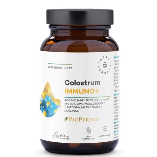 Aura Herbals, Colostrum Immuno + BioPerine, 60 kapsułek