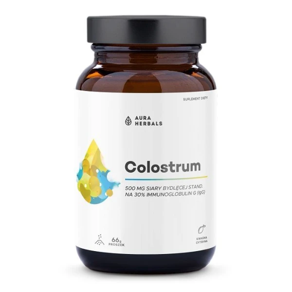 Aura Herbals, Colostrum, kwaśna cytryna, proszek, 66g