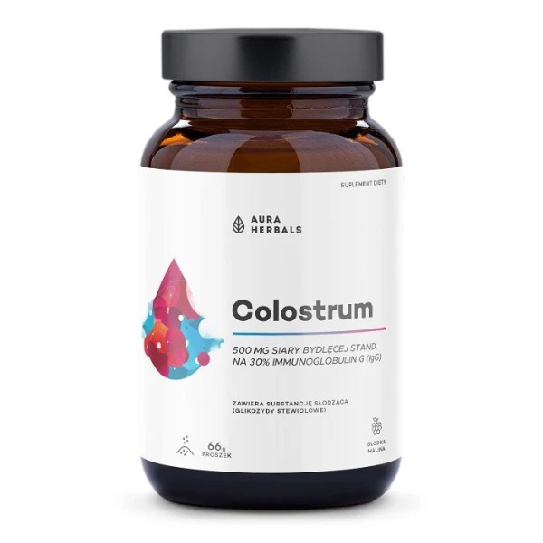 Aura Herbals, Colostrum, słodka malina, proszek, 66g