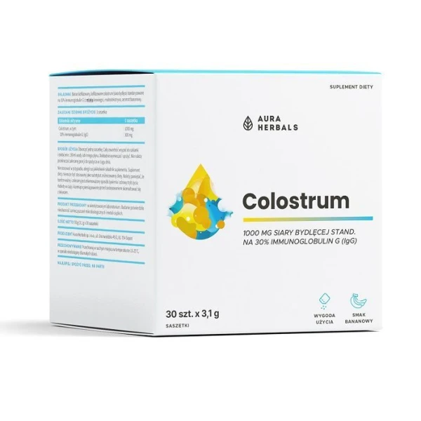 Aura Herbals, Colostrum, smak bananowy, proszek, 30 saszetek