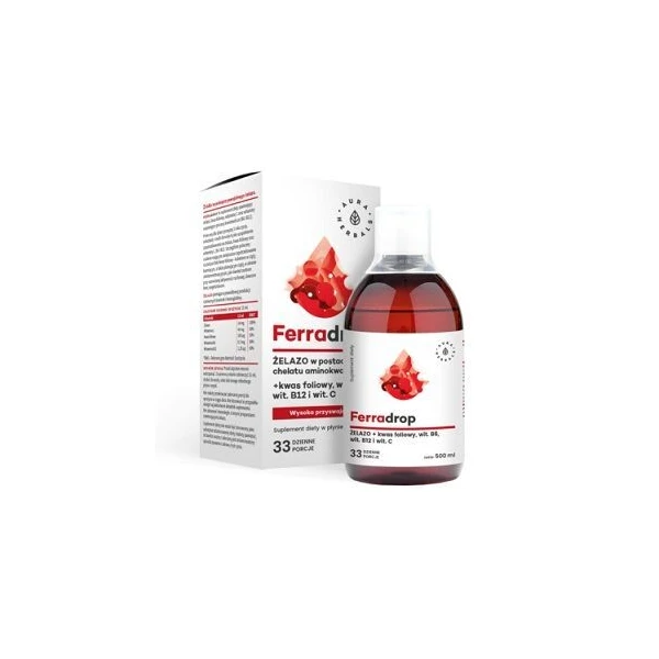 Aura Herbals, Ferradrop, żelazo + kwas foliowy, płyn, 500ml