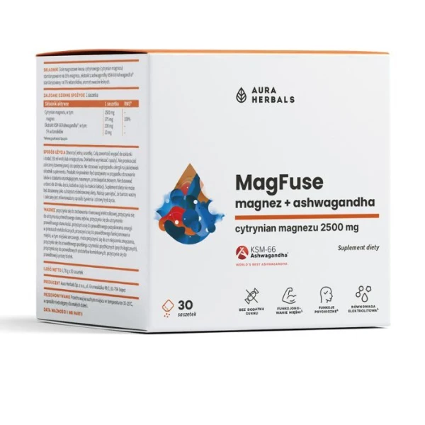 Aura Herbals MagFuse, magnez + ashwagandha, 30 saszetek