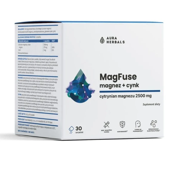 Aura Herbals MagFuse, magnez + cynk, 30 saszetek