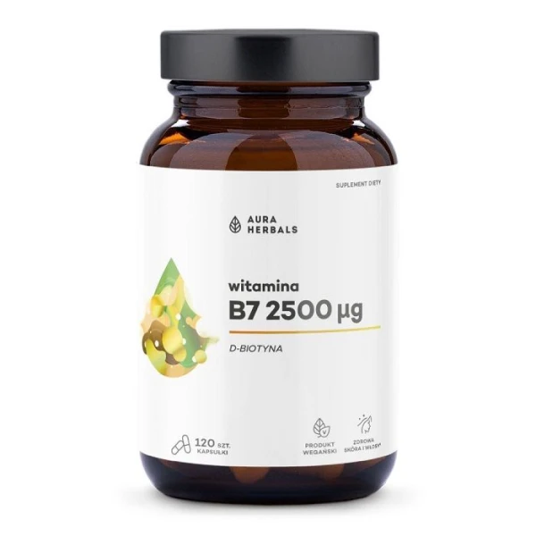 Aura Herbals, Witamina B7 2500mcg, Biotyna, 120 kapsułek