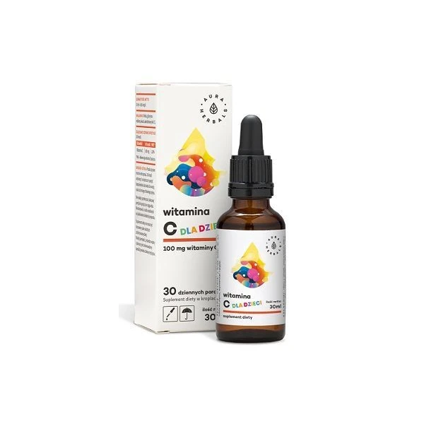 Aura Herbals, Witamina C dla dzieci 100mg, krople doustne, 30ml