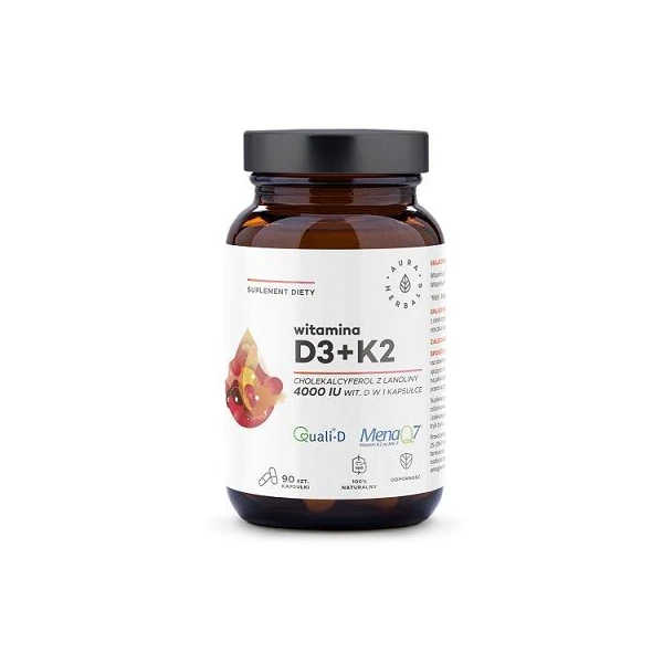 Aura Herbals, Witamina D3 4000IU + K2, 90 kapsułek