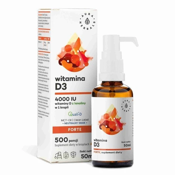 Aura Herbals, Witamina D3 Forte 4000 IU, krople, 50ml