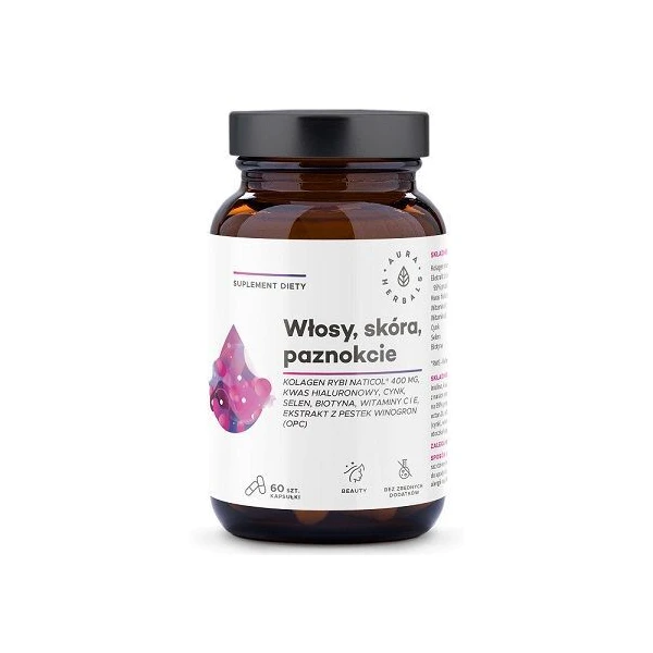 Aura Herbals, Włosy, skóra, paznokcie, 60 kapsułek