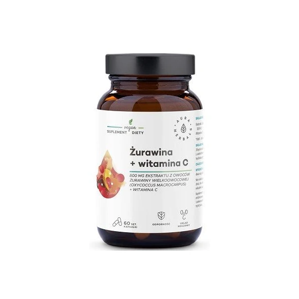 Aura Herbals, żurawina + witamina C, 60 kapsułek