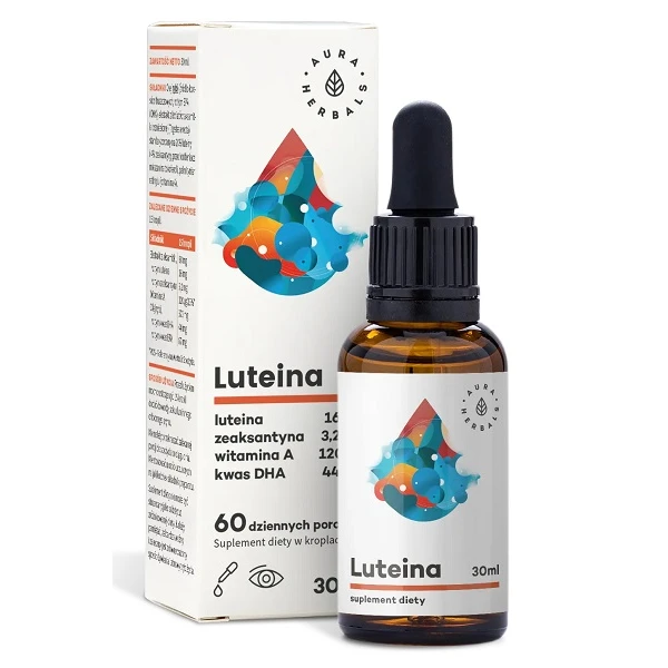 Aura Herbals, luteina + witamina A + DHA + zeaksantyna, krople, 30ml