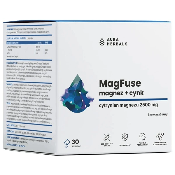 Aura Herbals MagFuse, magnez + cynk, 30 saszetek
