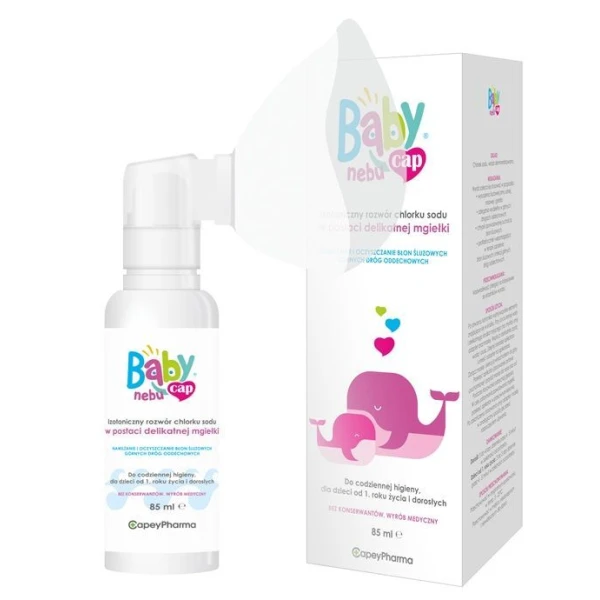 BabynebuCap, izotoniczny roztwór soli fizjologicznej w postaci mgiełki, 85ml + maska do inhalacji, 1 zestaw