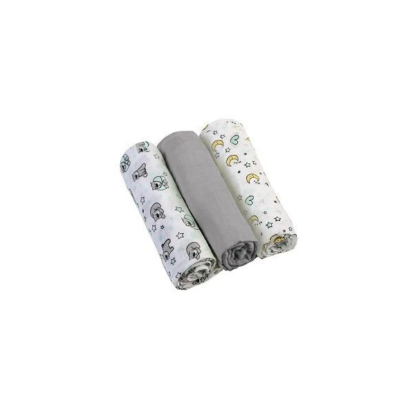 BabyOno, pieluchy muślinowe, szare, 70cmx70cm, 348/01, 3 sztuki