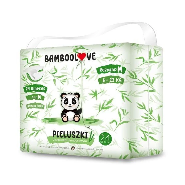 Bamboolove, pieluszki jednorazowe, bambusowe, rozmiar M, waga 6-11 kg, 24 sztuki