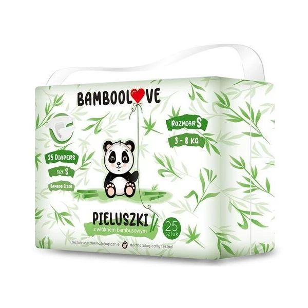 Bamboolove, pieluszki jednorazowe, bambusowe, rozmiar S, waga 3-8 kg, 25 sztuk