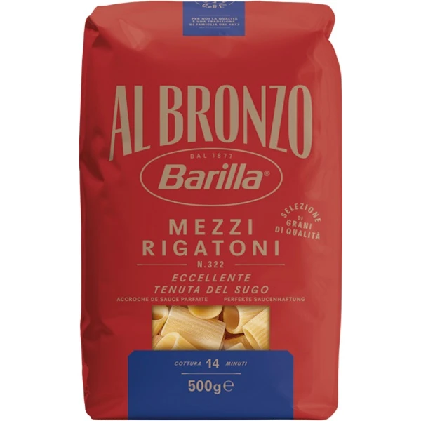 Barilla Al Bronzo, włoski makaron, Mezzi Rigatoni N322, 500g
