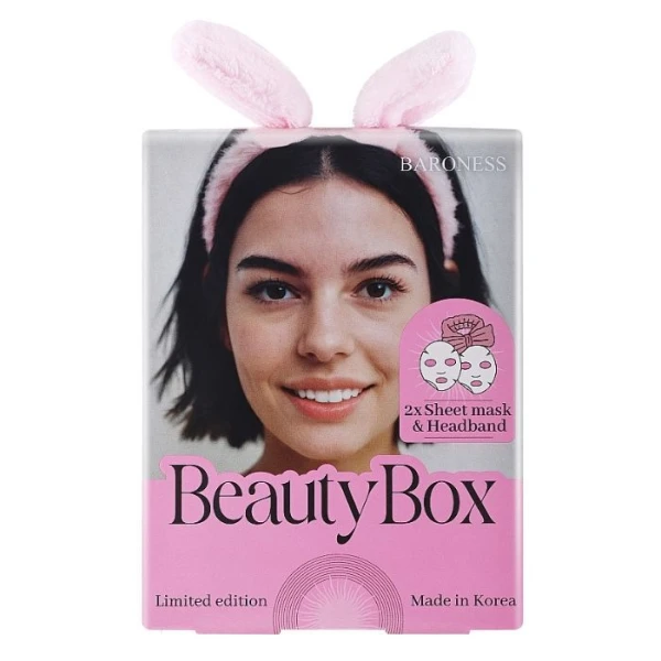 Baroness Beauty Box, zestaw dwóch masek w płachcie z opaską kosmetyczną, 1 opakowanie
