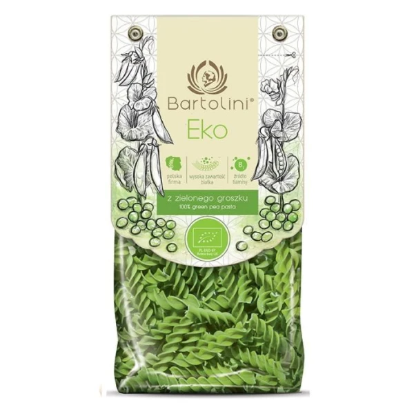 Bartolini Eko, makaron z groszku zielonego, świderki, proteinowy, 250g