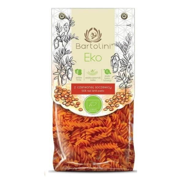 Bartolini Eko, makaron z soczewicy czerwonej, świderki, proteinowy, 250g
