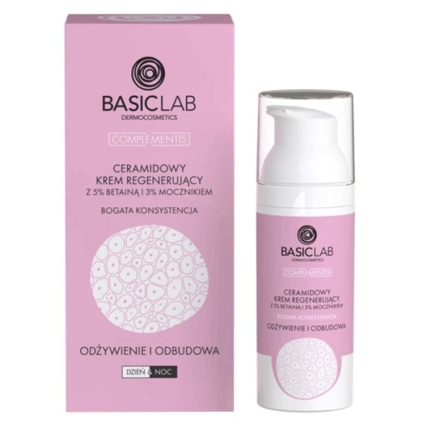 BasicLab Complementis, Odżywienie i Odbudowa, ceramidowy krem regenerujący z 5% betainą i 3% mocznikiem, 50ml