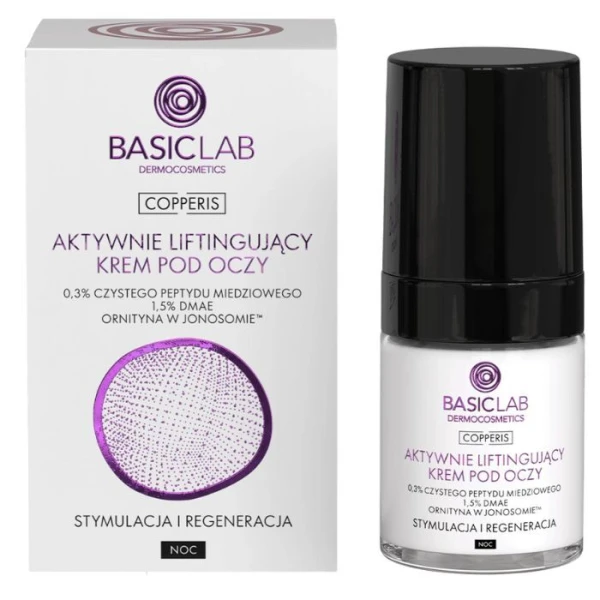 BasicLab Copperis, Stymulacja i Regeneracja, aktywnie liftingujący krem pod oczy, 18ml