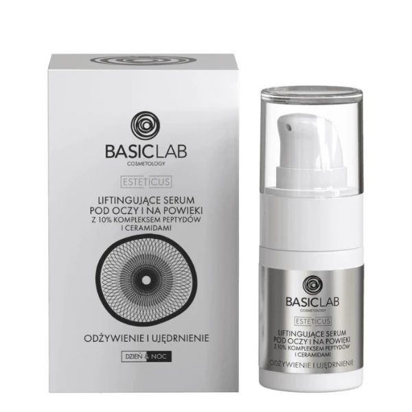 BasicLab Esteticus, Odżywienie i Ujędrnienie, liftingujące serum pod oczy i na powieki z 10% kompleksem peptydów i ceramidami 15ml