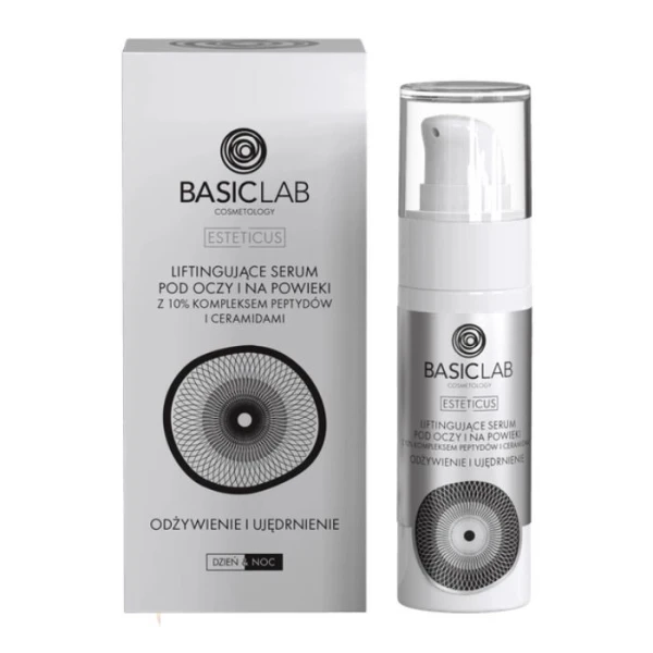 BasicLab Esteticus, Odżywienie i Ujędrnienie, liftingujące serum pod oczy i na powieki z 10% kompleksem peptydów i ceramidami, 30ml