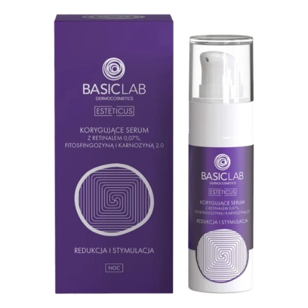 BasicLab Esteticus, Redukcja i Stymulacja, korygujące serum z retinalem 0,07%, fitosfingozyną i karnozyną 2.0, 30ml