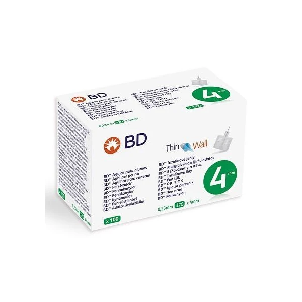 BD Thin Wall, igły do penów insulinowych, 32G, 0,23 x 4mm, 100 sztuk