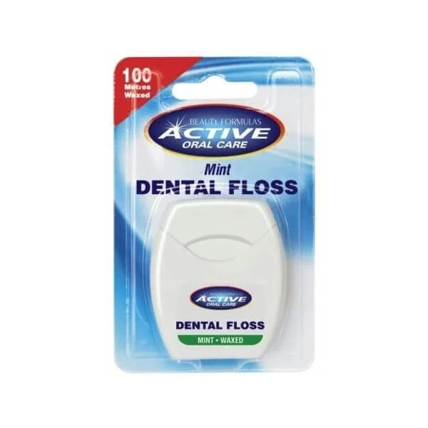 Beauty Formulas Active Oral Care, nić dentystyczna miętowa, woskowana, 100m