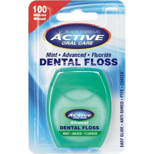 Beauty Formulas Active Oral Care, nić dentystyczna miętowa, woskowana, z fluorem, 100m