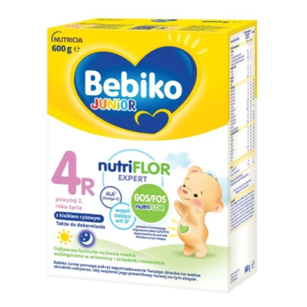 Bebiko Junior 4R NutriFlor Expert z kleikiem ryżowym, formuła na bazie mleka, po 2 roku życia, 600g