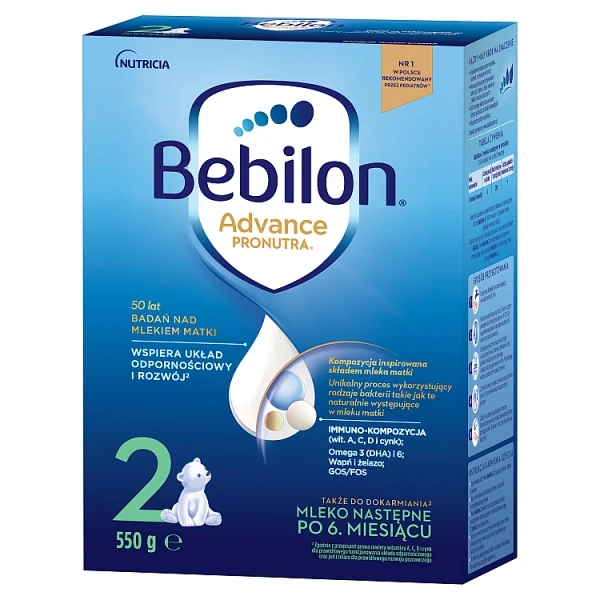 Bebilon 2 Advance, mleko modyfikowane, dla niemowląt po 6 miesiącu życia, 550g