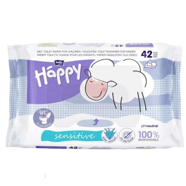 Bella Baby Happy Sensitive, papier toaletowy nawilżany, 42 sztuki