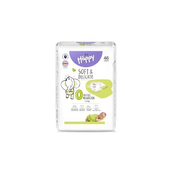 Bella Happy Before Newborn, pieluszki jednorazowe, rozmiar 0, waga do 2kg, 46 sztuk