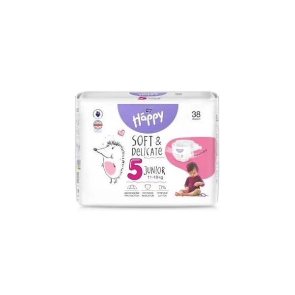 Bella Happy Junior, pieluszki jednorazowe, rozmiar 5, waga 11-18kg, 38 sztuk