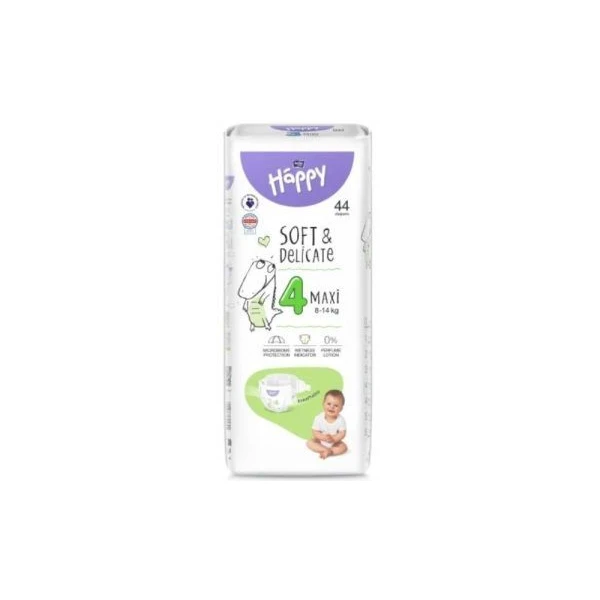 Bella Happy Maxi, pieluszki jednorazowe, rozmiar 4, waga 8-14kg, 44 sztuki